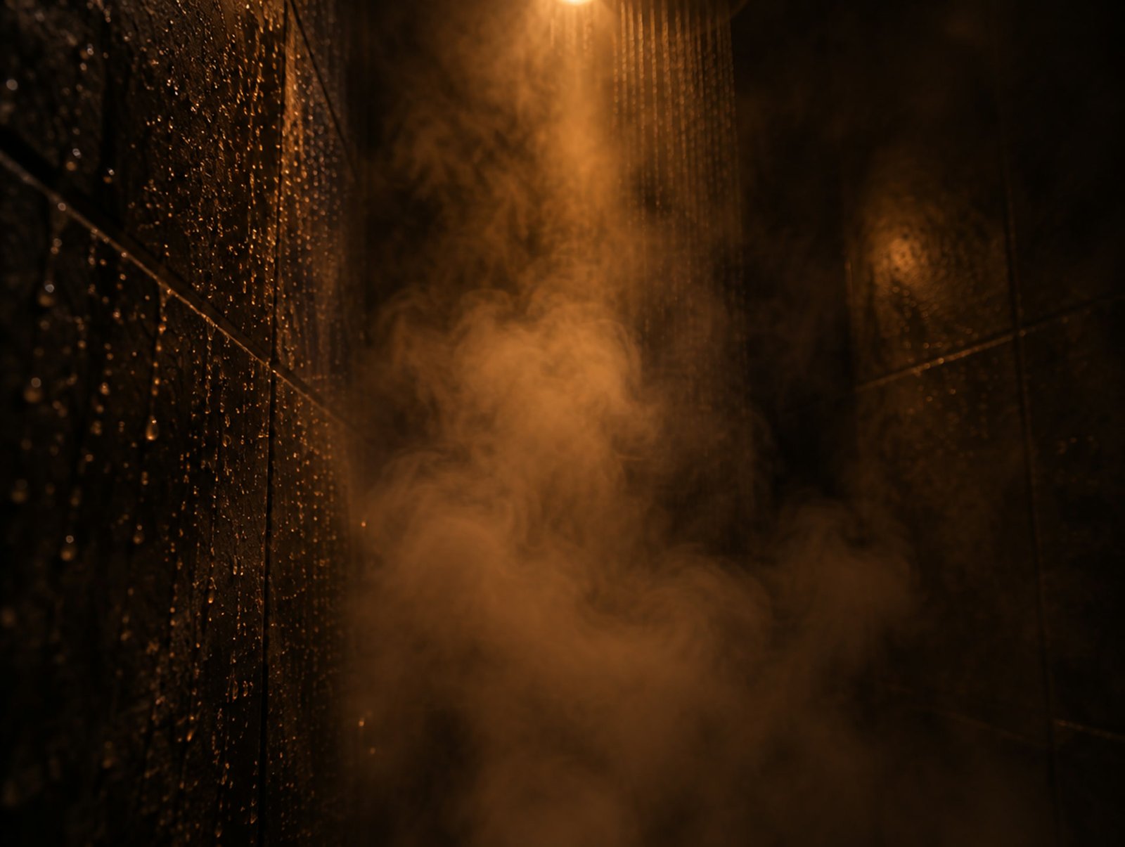 Steam rising in a dark shower
